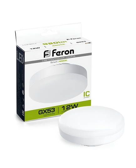 Лампа cветодиодная, (12W) GX53 4000K, FERON LB-453